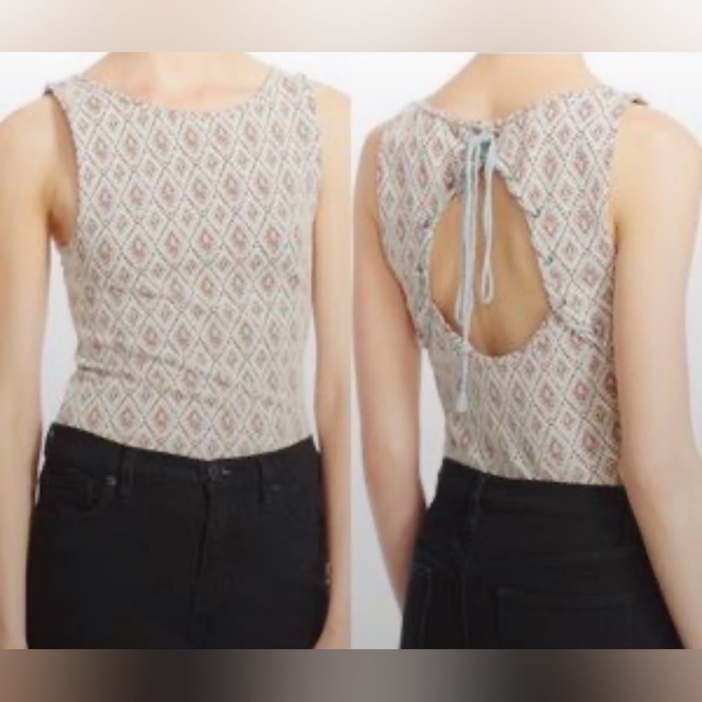 Free People Patterned Tank Top - Cream and Pink